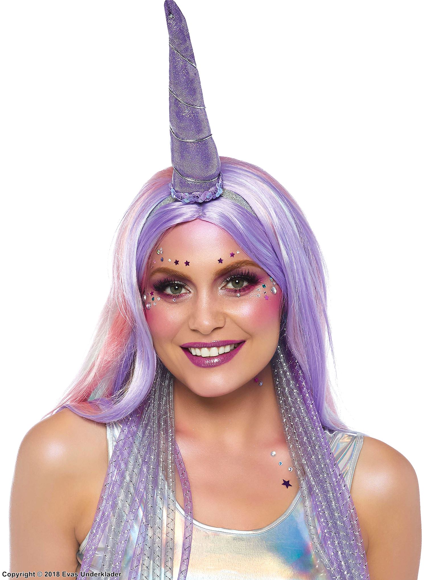 Unicorn (woman), costume headband, sequins, horn